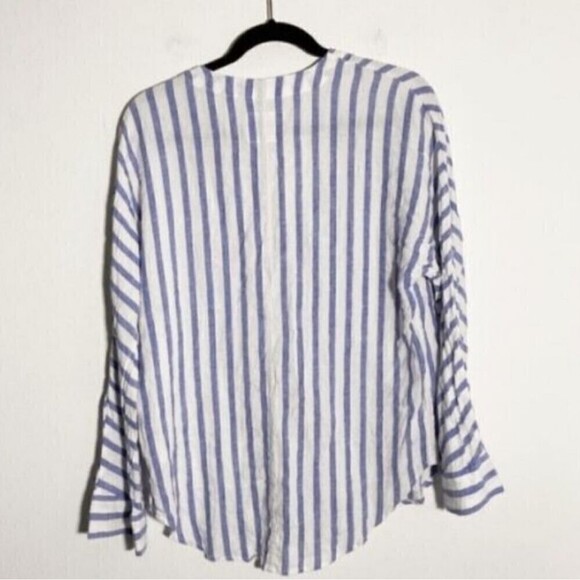 Rails Lily Blouse Parisian Blue Grenadines Stripe Linen Lace Up Neck Size Small - Picture 6 of 10